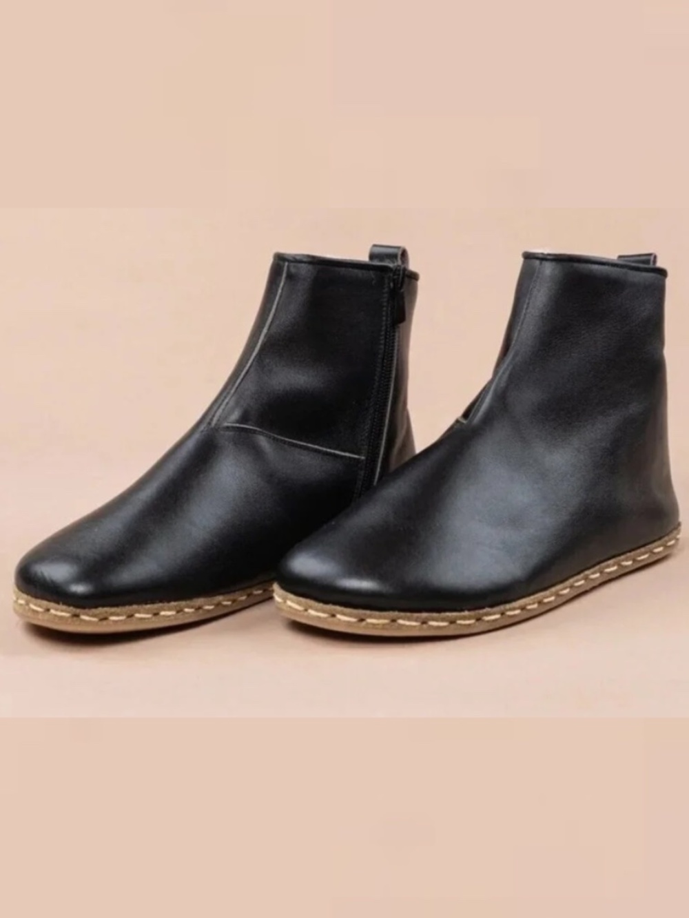 New Svony Black Leather Chelsea Booties Handmade Ankle Boots 42EU 11-11.5 Wide